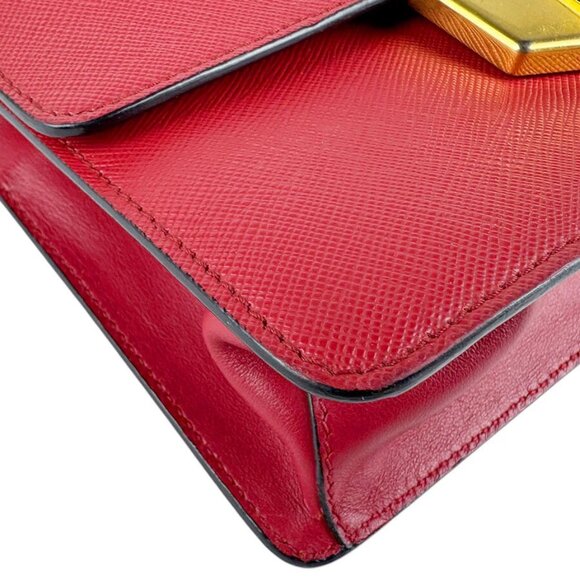 Auth PRADA Crossbody Shoulder Bag Red/Gold Leather/Metal - Picture 6 of 13